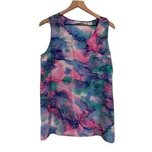 Compagnie Internationale Express Womens 100% Silk Watercolor Blouse Size Medium